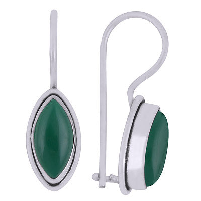 Beautiful Seated Gemstone Green Onyx Marquise Shape 925 Sterling Solid Silver Dangle Earrings - R1501302-58