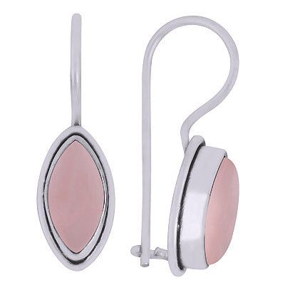 Beautiful Seated Gemstone Rose Quartz Marquise Shape 925 Sterling Solid Silver Dangle Earrings - R1501302-62