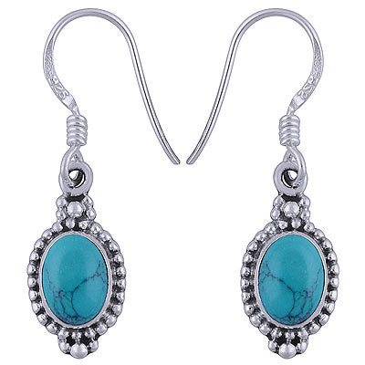 Stunning Rawa Work Around Turquoise Oval Shape 925 Sterling Solid Silver Dangle Earrings - R1501340-13