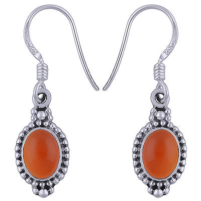 Stunning Rawa Work Around Carnelian Oval Shape 925 Sterling Solid Silver Dangle Earrings - R1501340-34