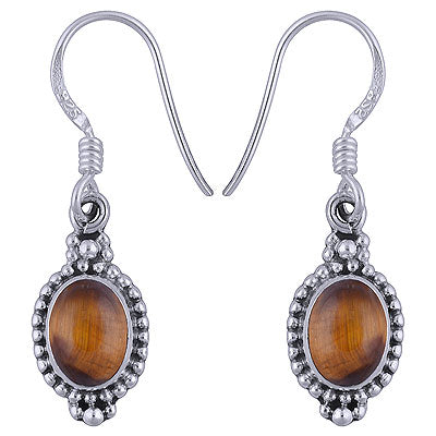 Stunning Rawa Work Around Tiger's Eye Oval Shape 925 Sterling Solid Silver Dangle Earrings - R1501340-45