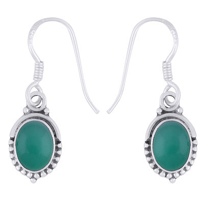 Gorgeous Rawa Work Green Onyx Oval Shape 925 Sterling Solid Silver Dangle Earrings - R1501341-21