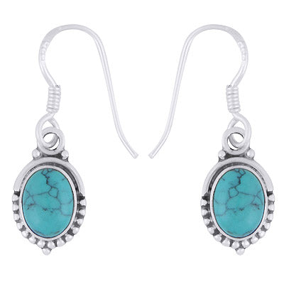 Gorgeous Rawa Work Turquoise Oval Shape 925 Sterling Solid Silver Dangle Earrings - R1501341-6