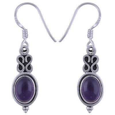 Stunning Handcrafted Work Around Amethyst Oval Shape 925 Sterling Solid Silver Dangle Earrings - R1501342-1