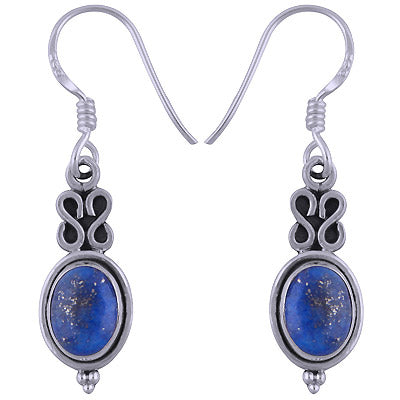 Stunning Handcrafted Work Around Lapis Oval Shape 925 Sterling Solid Silver Dangle Earrings - R1501342-15