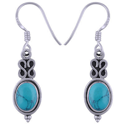 Stunning Handcrafted Work Around Turquoise Oval Shape 925 Sterling Solid Silver Dangle Earrings - R1501342-7