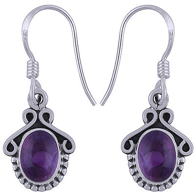 Beautiful Handwork Around Amethyst Oval Shape 925 Sterling Solid Silver Dangle Earrings - R1501343-1