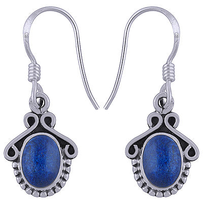Beautiful Handwork Around Lapis Oval Shape 925 Sterling Solid Silver Dangle Earrings - R1501343-18