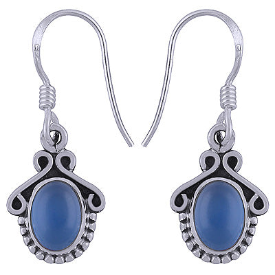 Beautiful Handwork Around Blue Chalcedony Oval Shape 925 Sterling Solid Silver Dangle Earrings - R1501343-26