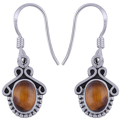Beautiful Handwork Around Tiger's Eye Oval Shape 925 Sterling Solid Silver Dangle Earrings - R1501343-27