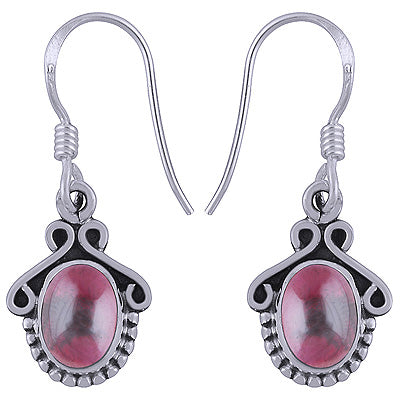 Beautiful Handwork Around Garnet Oval Shape 925 Sterling Solid Silver Dangle Earrings - R1501343-5
