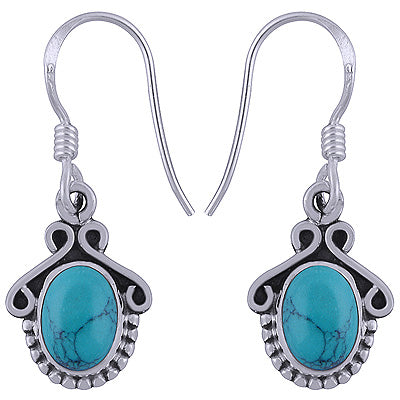 Beautiful Handwork Around Turquoise Oval Shape 925 Sterling Solid Silver Dangle Earrings - R1501343-9