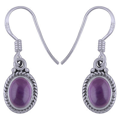 Alluring Textured & Rawa Work Around Amethyst Oval Shape 925 Sterling Solid Silver Dangle Earrings - R1501344-63