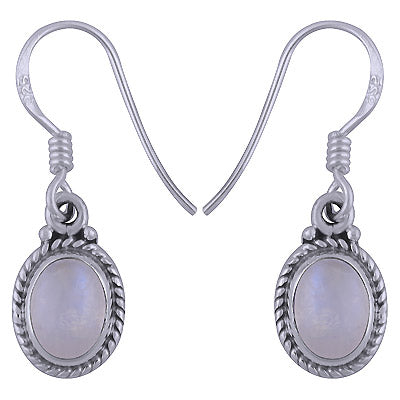 Alluring Textured & Rawa Work Around Rainbow Moonstone Oval Shape 925 Sterling Solid Silver Dangle Earrings - R1501344-66