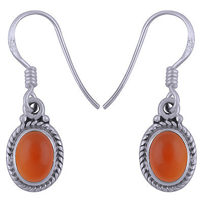 Alluring Textured & Rawa Work Around Carnelian Oval Shape 925 Sterling Solid Silver Dangle Earrings - R1501344-73