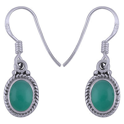 Alluring Textured & Rawa Work Around Green Onyx Oval Shape 925 Sterling Solid Silver Dangle Earrings - R1501344-74