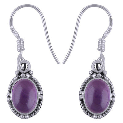 Stunning Rawa Work Amethyst Oval Shape 925 Sterling Solid Silver Dangle Earrings - R1501345-1