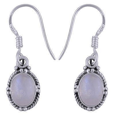 Stunning Rawa Work Rainbow Moonstone Oval Shape 925 Sterling Solid Silver Dangle Earrings - R1501345-10