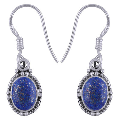 Stunning Rawa Work Lapis Oval Shape 925 Sterling Solid Silver Dangle Earrings - R1501345-16