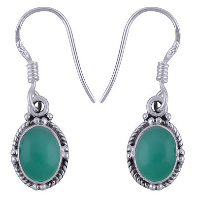 Stunning Rawa Work Green Onyx Oval Shape 925 Sterling Solid Silver Dangle Earrings - R1501345-22