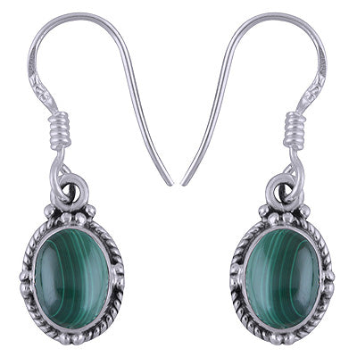 Stunning Rawa Work Malachite Oval Shape 925 Sterling Solid Silver Dangle Earrings - R1501345-28