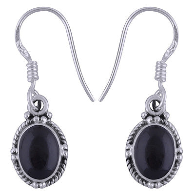 Stunning Rawa Work Black Onyx Oval Shape 925 Sterling Solid Silver Dangle Earrings - R1501345-30