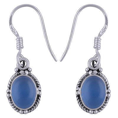 Stunning Rawa Work Blue Chalcedony Oval Shape 925 Sterling Solid Silver Dangle Earrings - R1501345-35