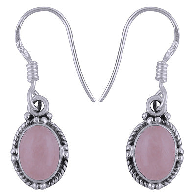 Stunning Rawa Work Rose Quartz Oval Shape 925 Sterling Solid Silver Dangle Earrings - R1501345-37
