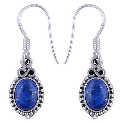 Gorgeous Rawa Work Around Lapis Oval Shape 925 Sterling Solid Silver Dangle Earrings - R1501346-17
