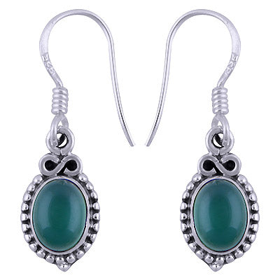 Gorgeous Rawa Work Around Green Onyx Oval Shape 925 Sterling Solid Silver Dangle Earrings - R1501346-23