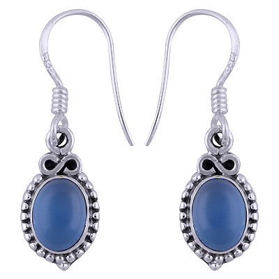 Gorgeous Rawa Work Around Blue Chalcedony Oval Shape 925 Sterling Solid Silver Dangle Earrings - R1501346-25