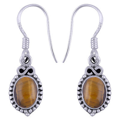 Gorgeous Rawa Work Around Tiger's Eye Oval Shape 925 Sterling Solid Silver Dangle Earrings - R1501346-26