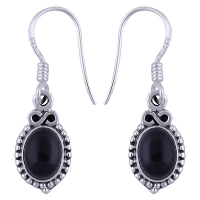 Gorgeous Rawa Work Around Black Onyx Oval Shape 925 Sterling Solid Silver Dangle Earrings - R1501346-31