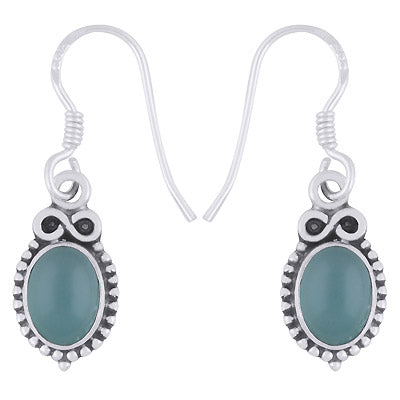 Gorgeous Rawa Work Around Aqua Chalcedony Oval Shape 925 Sterling Solid Silver Dangle Earrings - R1501346-66