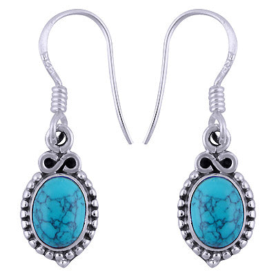 Gorgeous Rawa Work Around Turquoise Oval Shape 925 Sterling Solid Silver Dangle Earrings - R1501346-8