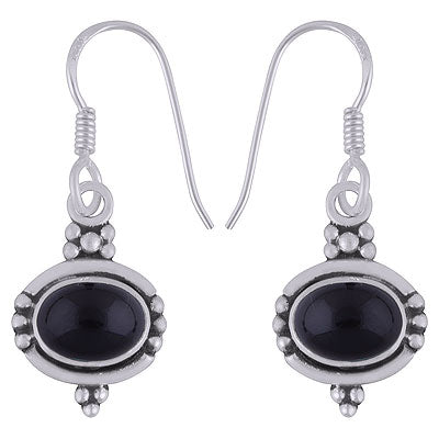Handmade Rawa Work Black Onyx Oval Shape 925 Sterling Solid Silver Dangle Earrings - R1501348-26