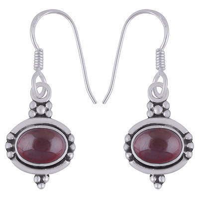 Handmade Rawa Work Garnet Oval Shape 925 Sterling Solid Silver Dangle Earrings - R1501348-4