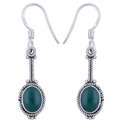 Stunning Handcrafted Green Onyx Oval Shape 925 Sterling Solid Silver Dangle Earrings - R1501379-15