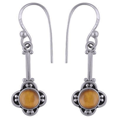 Flower Rawa Work Tiger's Eye Round Shape 925 Sterling Solid Silver Pendant - R1501380-59
