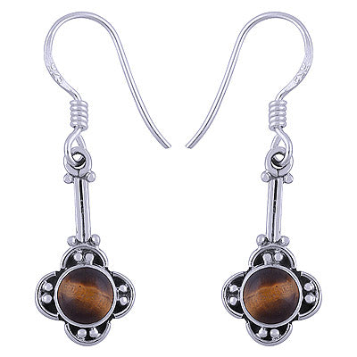 Flower Rawa Work Tiger's Eye Round Shape 925 Sterling Solid Silver Pendant - R1501380-94