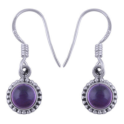Rawa Work Around Amethyst Round Shape 925 Sterling Solid Silver Dangle Earrings - R1501381-1