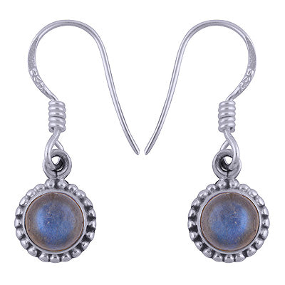 Rawa Work Around Labradorite Round Shape 925 Sterling Solid Silver Dangle Earrings - R1501381-10