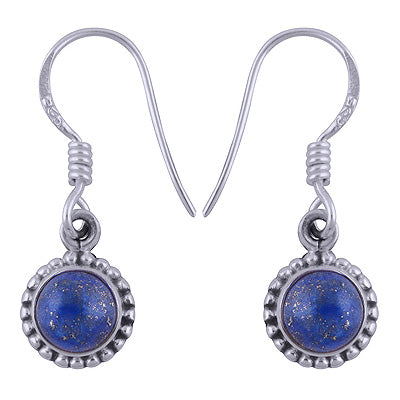 Rawa Work Around Lapis Round Shape 925 Sterling Solid Silver Dangle Earrings - R1501381-12