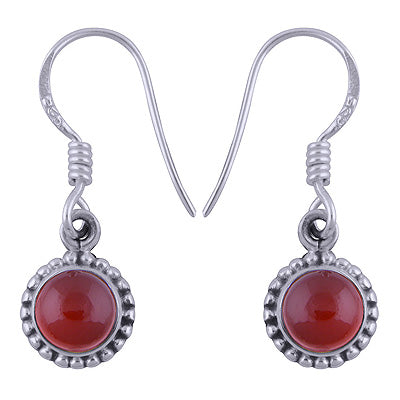 Rawa Work Around Carnelian Round Shape 925 Sterling Solid Silver Dangle Earrings - R1501381-18