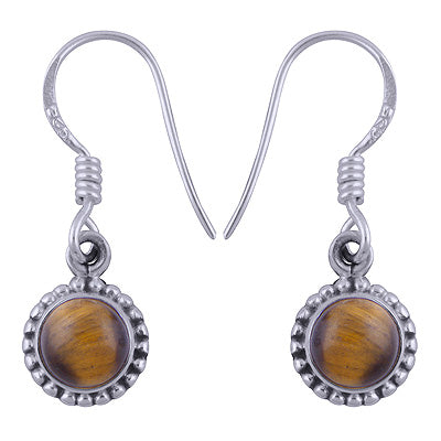 Rawa Work Around Tiger's Eye Round Shape 925 Sterling Solid Silver Dangle Earrings - R1501381-21
