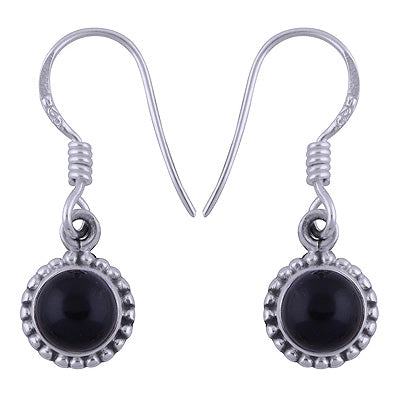 Rawa Work Around Black Onyx Round Shape 925 Sterling Solid Silver Dangle Earrings - R1501381-24