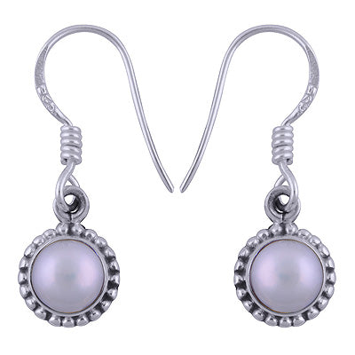 Rawa Work Around Pearl Round Shape 925 Sterling Solid Silver Dangle Earrings - R1501381-27