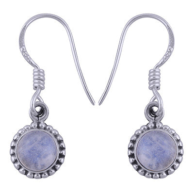 Rawa Work Around Rainbow Moonstone Round Shape 925 Sterling Solid Silver Dangle Earrings - R1501381-9