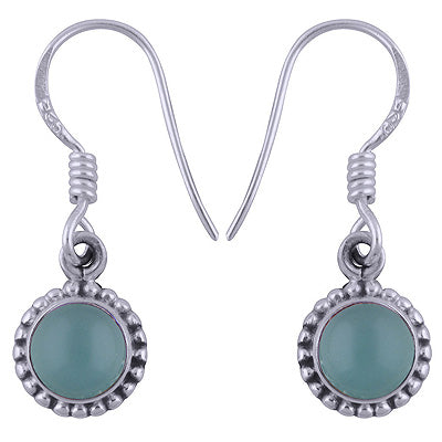 Rawa Work Around Aqua Chalcedony Round Shape 925 Sterling Solid Silver Dangle Earrings - R1501381-92