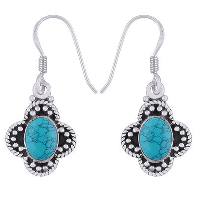 Gorgeous Rawa & Twisted Wire Work Around Turquoise Oval Shape 925 Sterling Solid Silver Earrings - R1501382-52